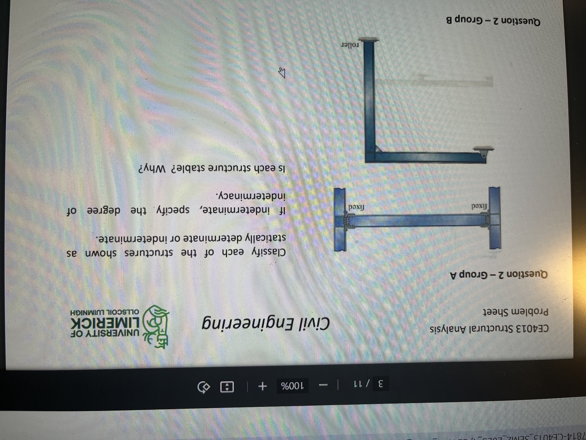CE 4 0 1 3 Structural Analysis Problem Sheet