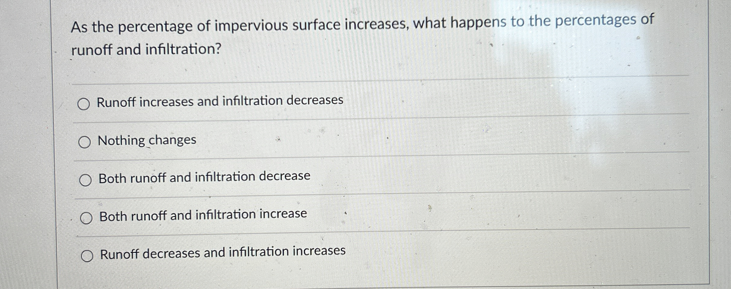 As the percentage of impervious surface