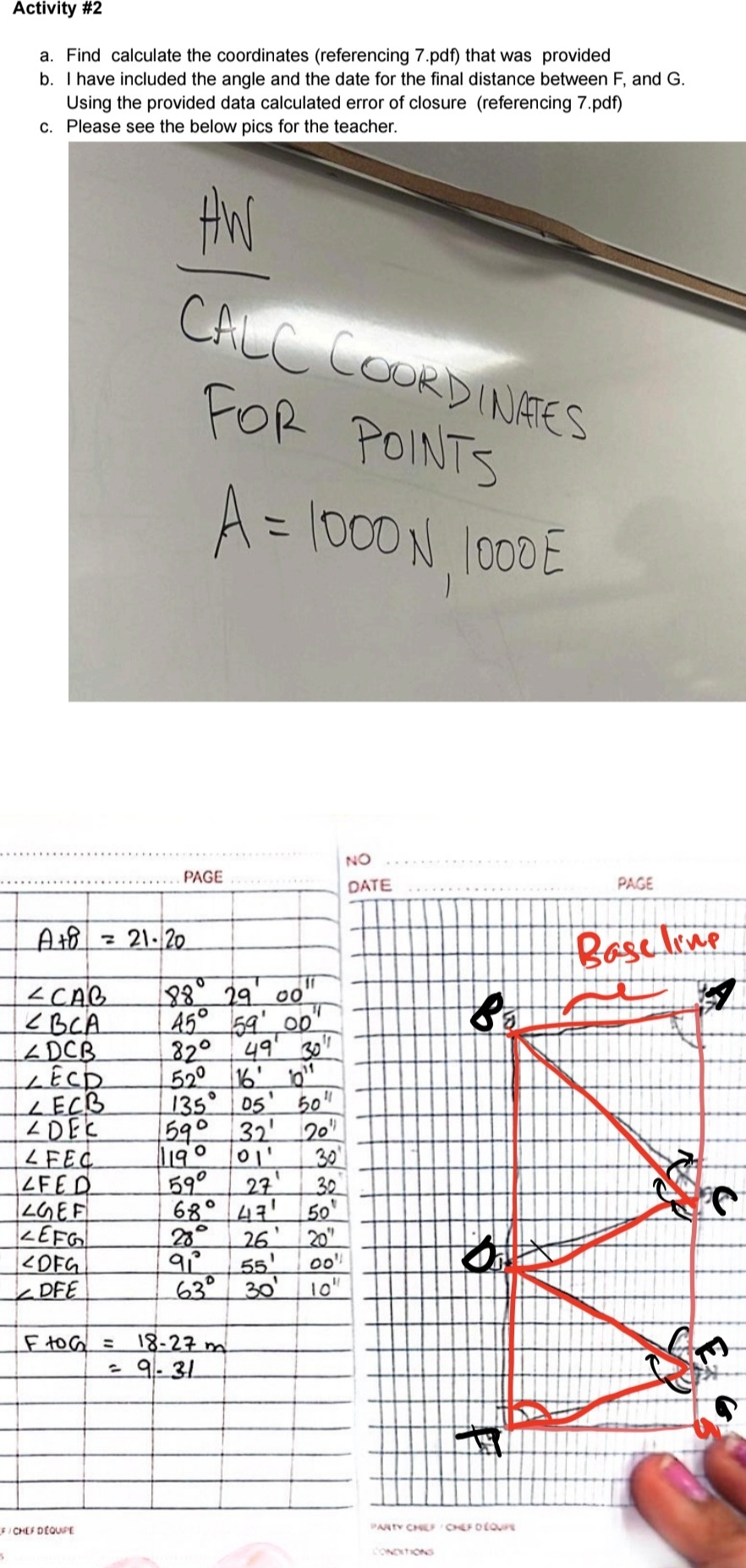 Activity # 2 a . Find calculate the coordinates (