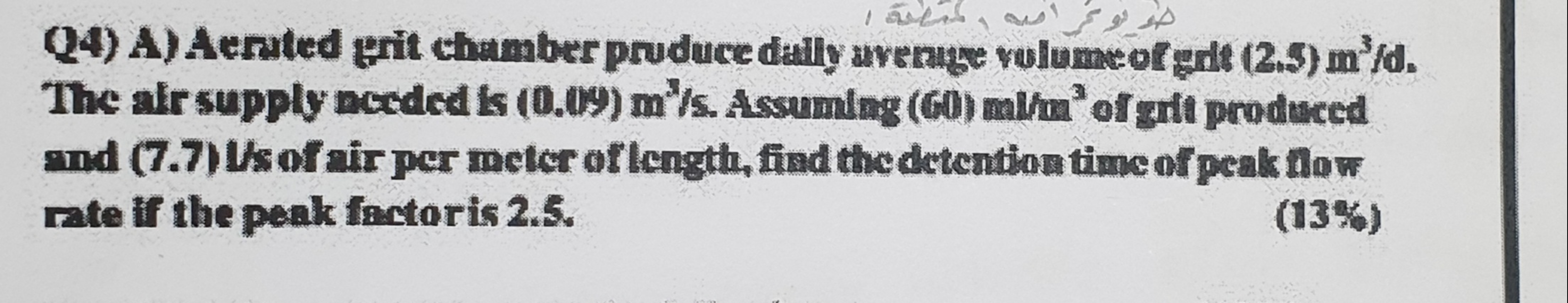 Aerated grit chamber pruduce daily average
