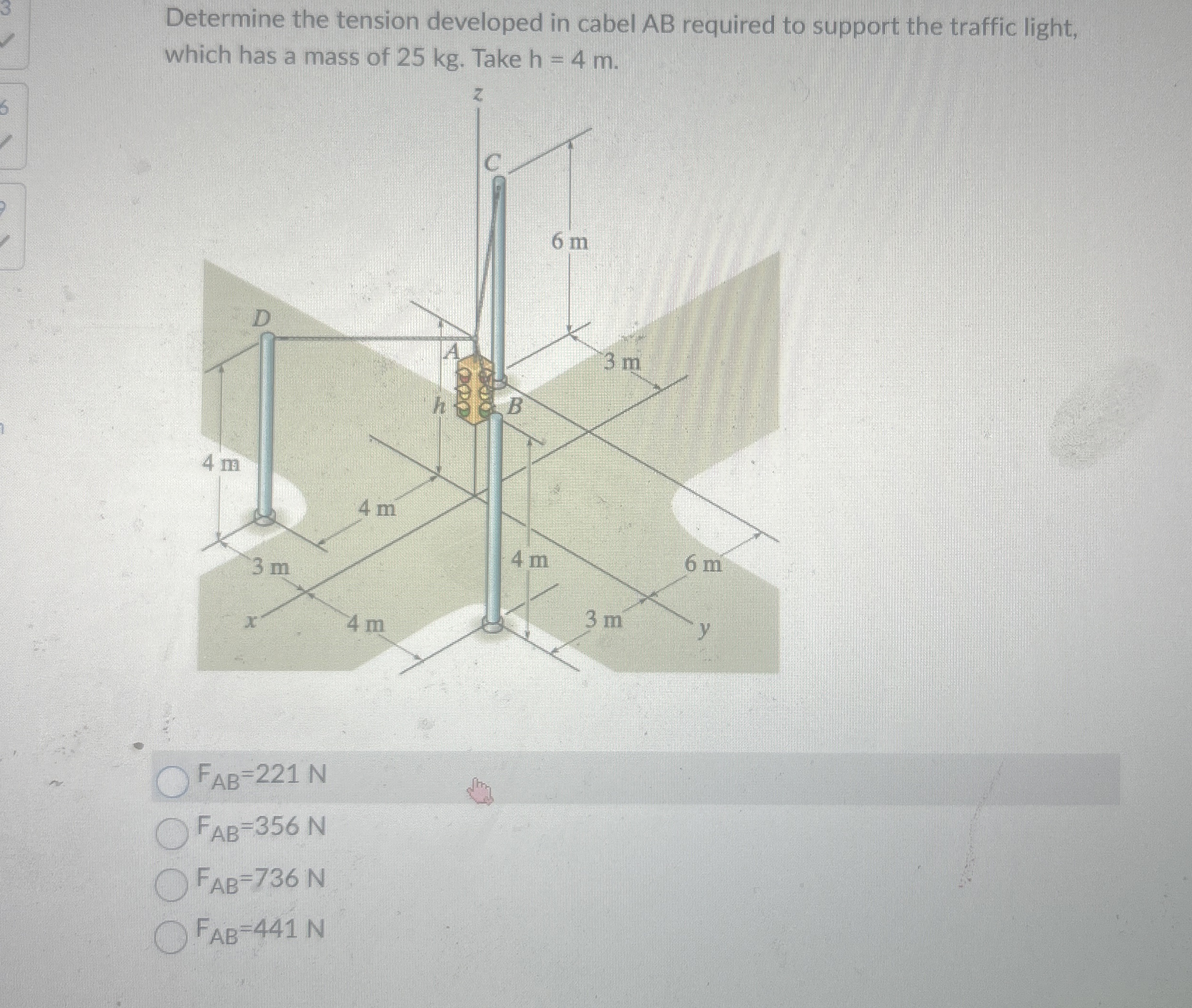 Determine the tension developed in cabel A B