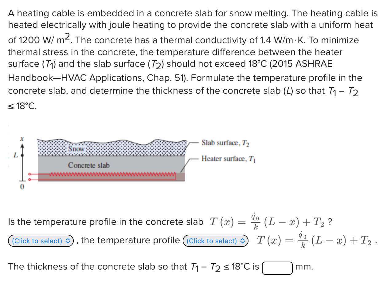 A heating cable is embedded in a concrete slab