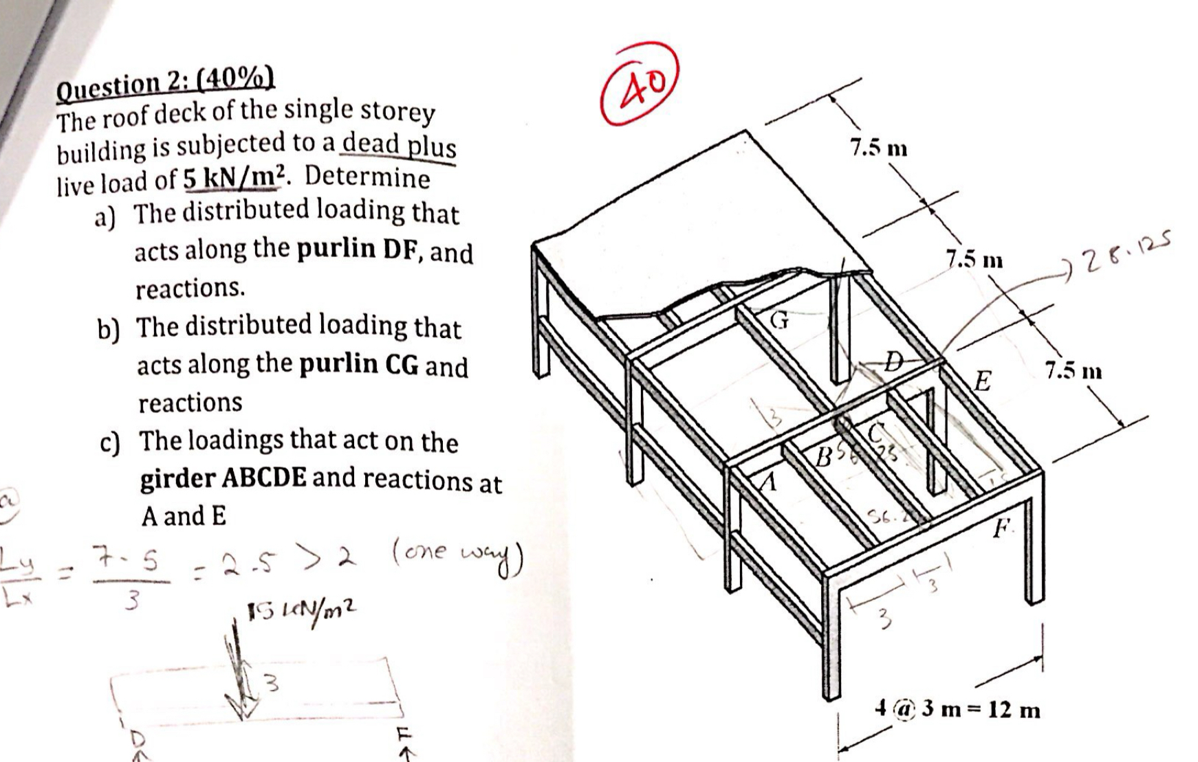 Question 2 : ( 4 0 % ) The roof deck of the