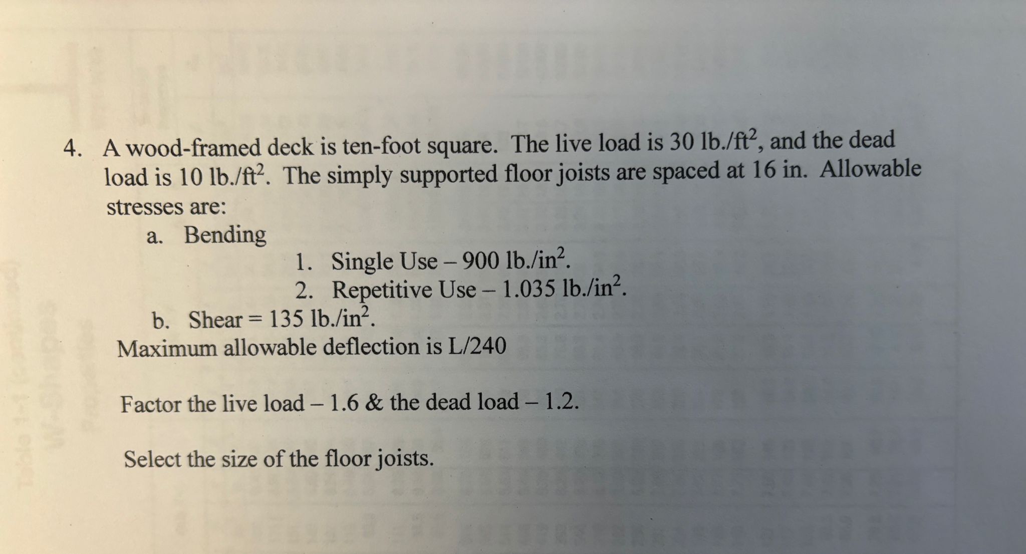 A wood - framed deck is ten - foot square. The