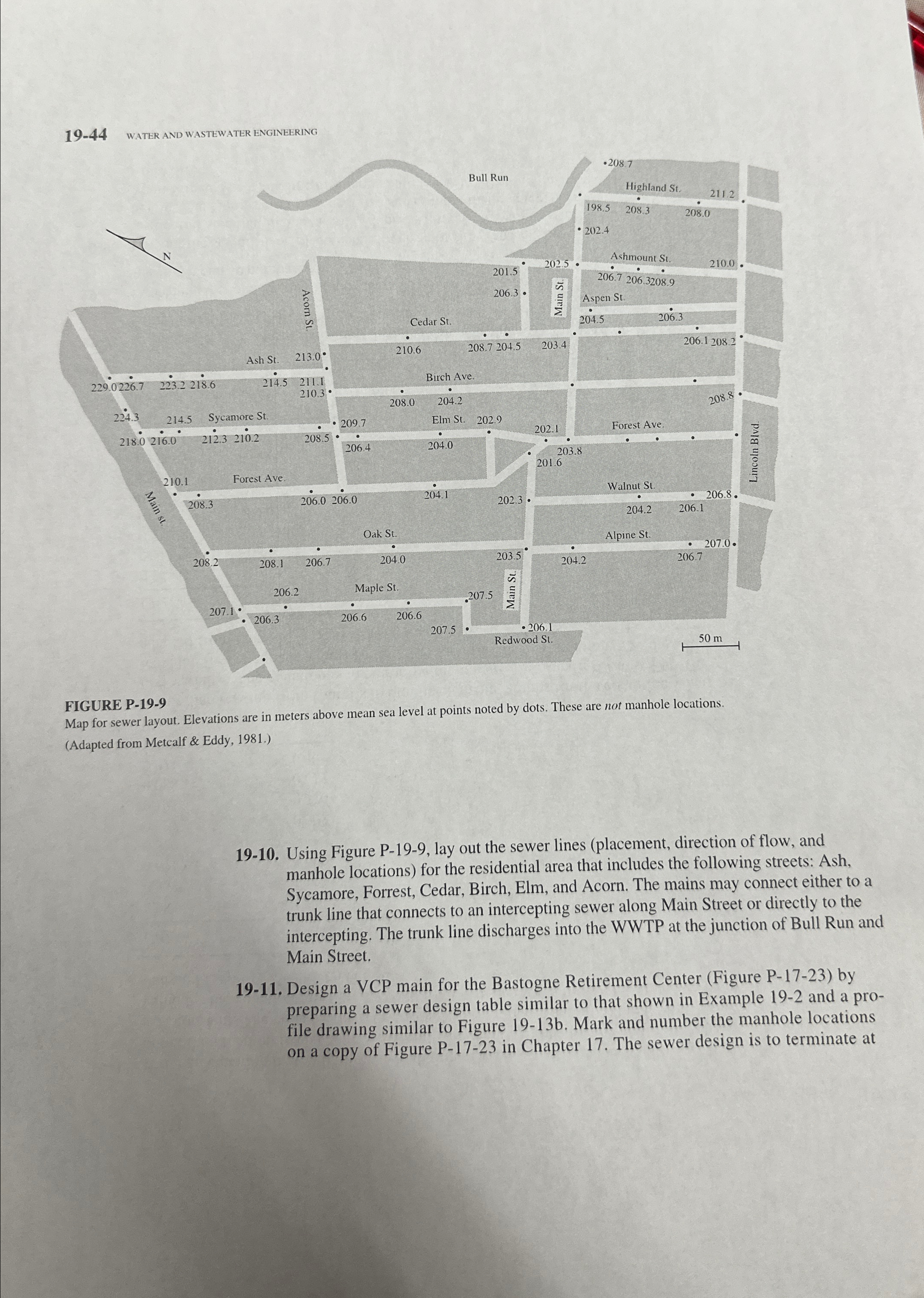 FIGURE P - 1 9 - 9 Map for sewer layout.