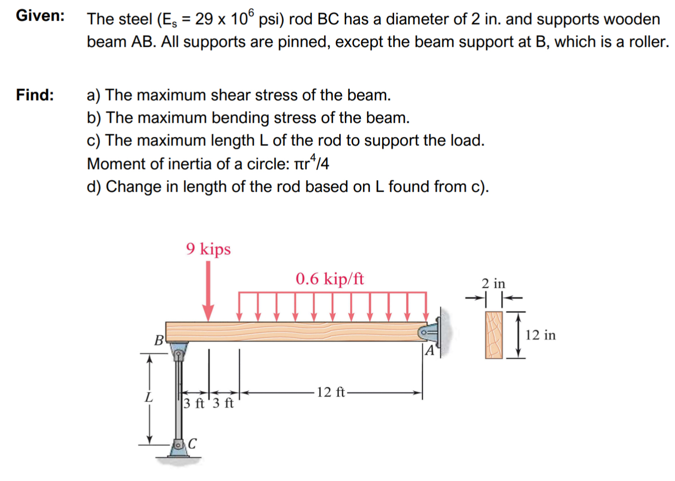Given: The steel ) = ( 2 9 1 0 6 rod B C has a