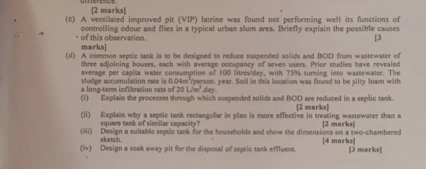 ( d ) A common septic tark is to be designed to