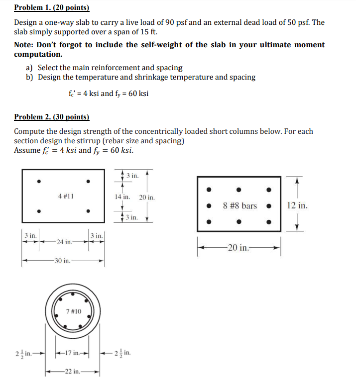 Problem 1 . Design a one - way slab to carry a