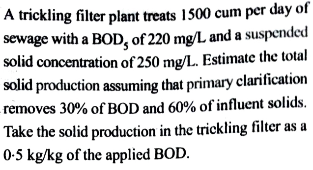 A trickling filter plant treats 1 5 0 0 cum per