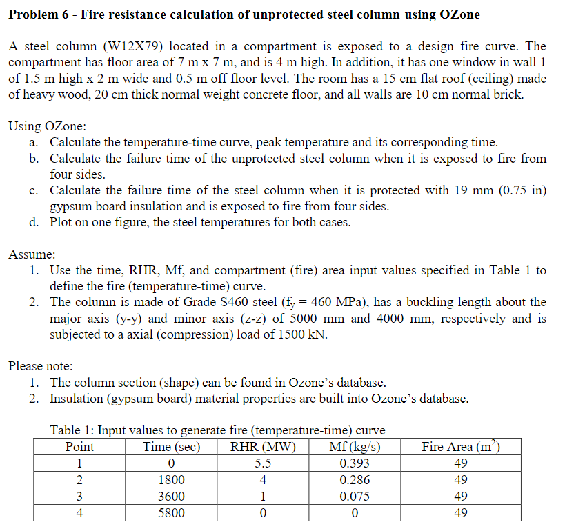 Problem 6 - Fire resistance calculation of
