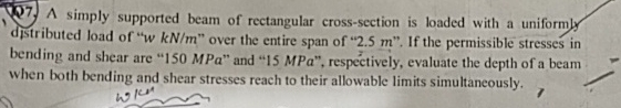 A simply supported beam of rectangular cross -