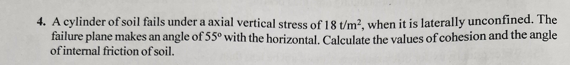 A cylinder of soil fails under a axial vertical