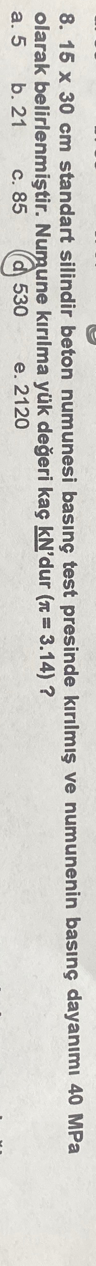 1 5 3 0 c m standart silindir beton numunesi bas