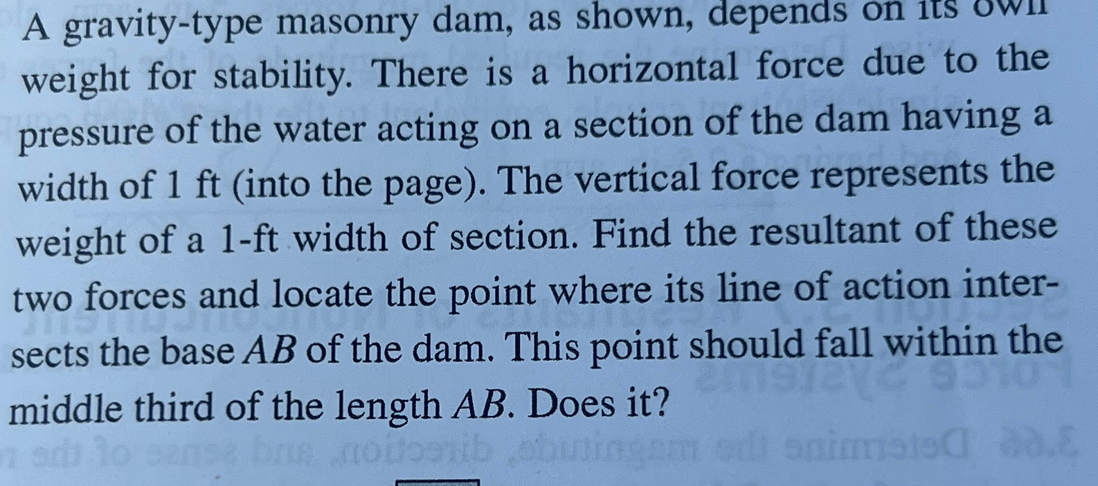 A gravity - type masonry dam, as shown, depends