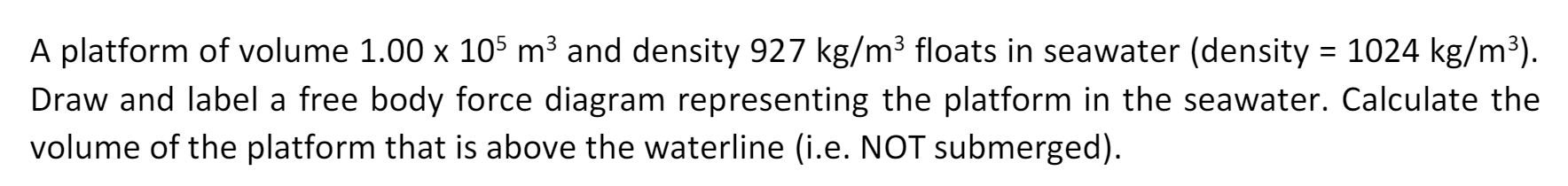 A platform of volume 1 . 0 0 1 0 5 m 3 and