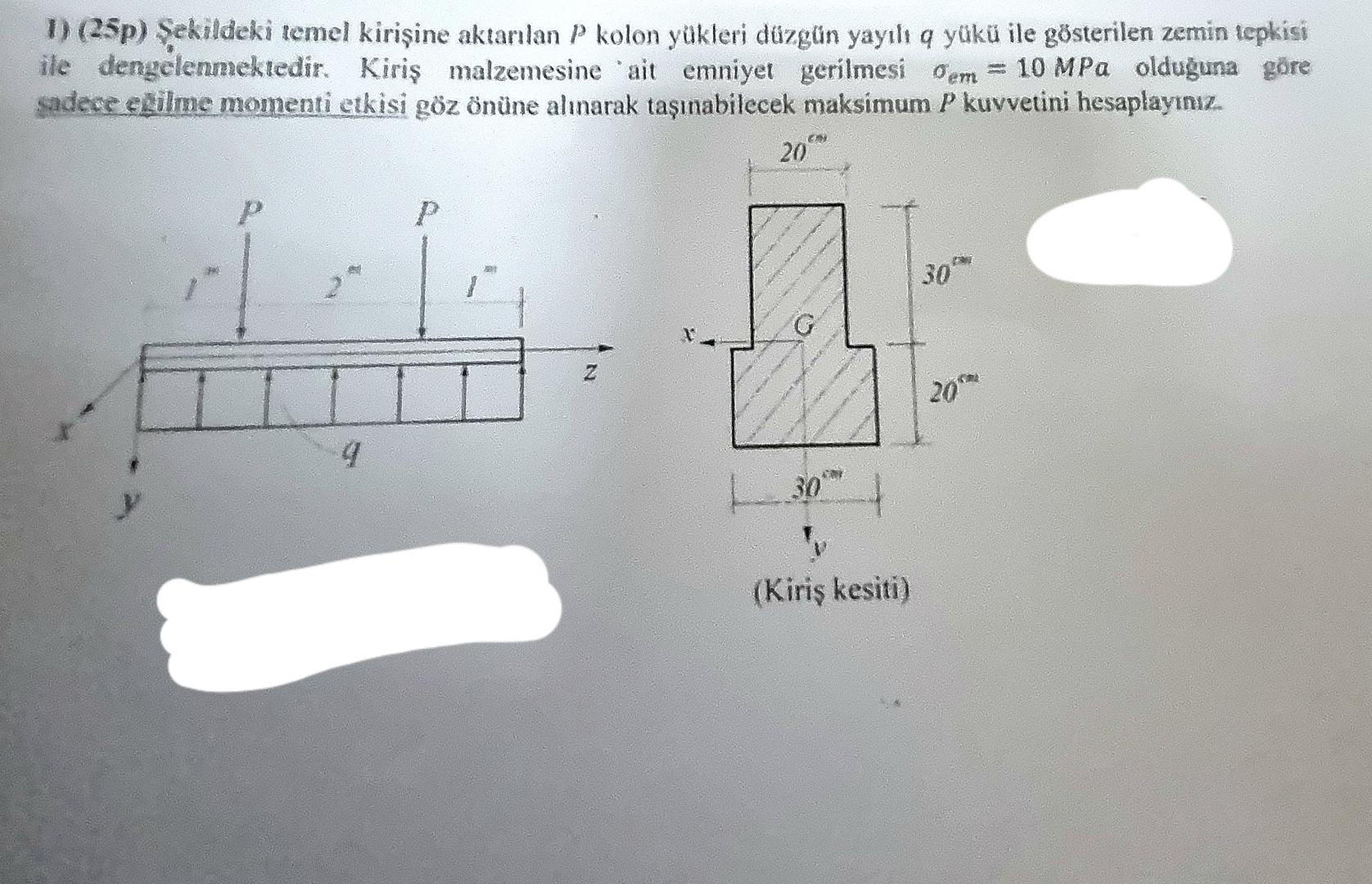 Sekildeki temel kiri ine aktar an P kolon y kleri