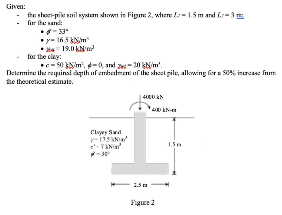 Given: - the sheet - pile soil system shown in