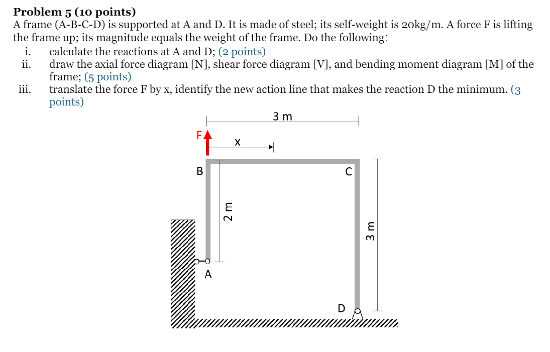 Problem 5 ( 1 0 points ) A frame ( A - B - C - D