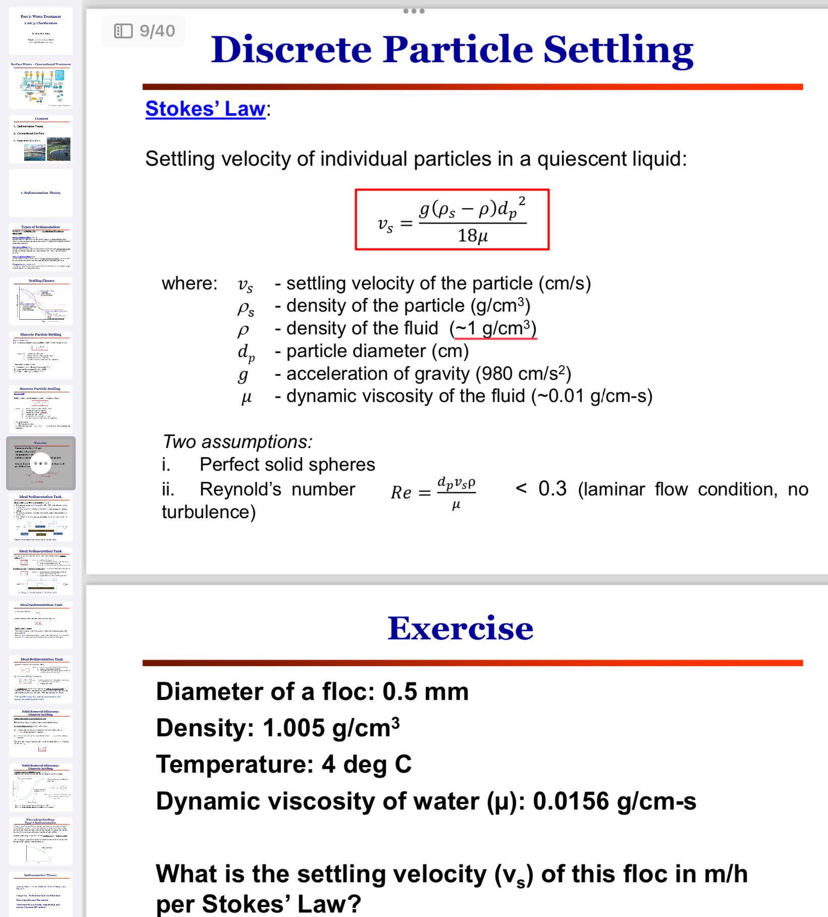 Discrete Particle Settling Stokes' Law: Settling