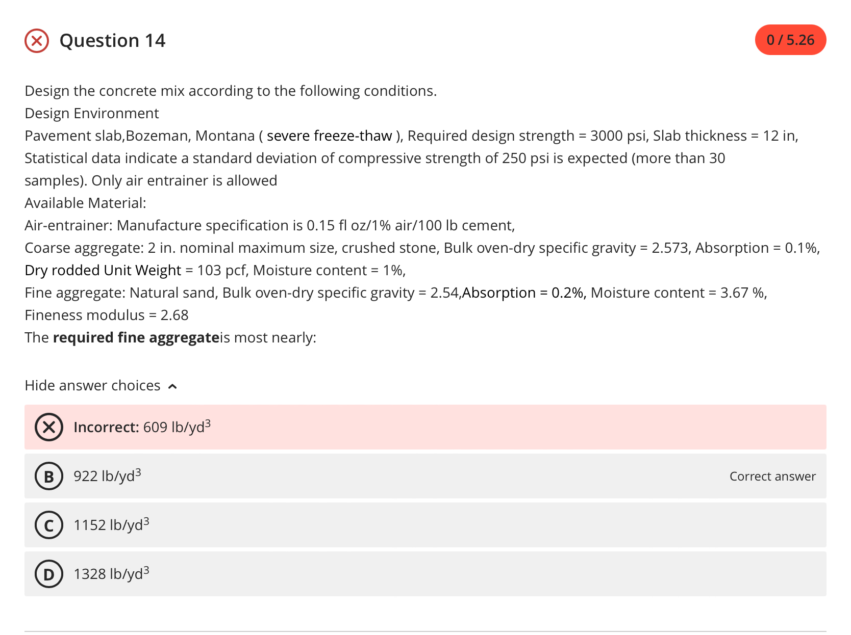 Question 1 4 Design the concrete mix according to