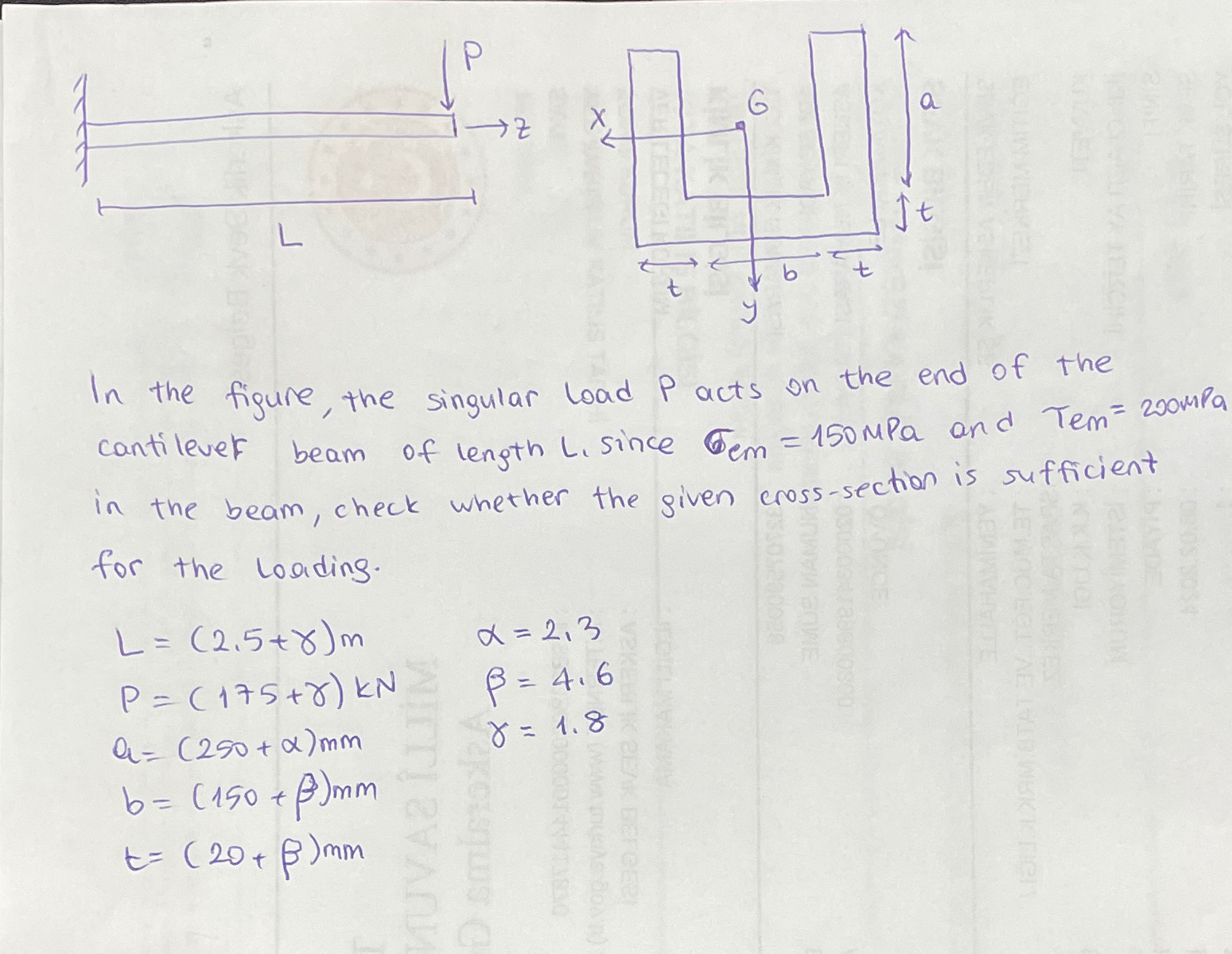 In the figure, the singular load P acts on the