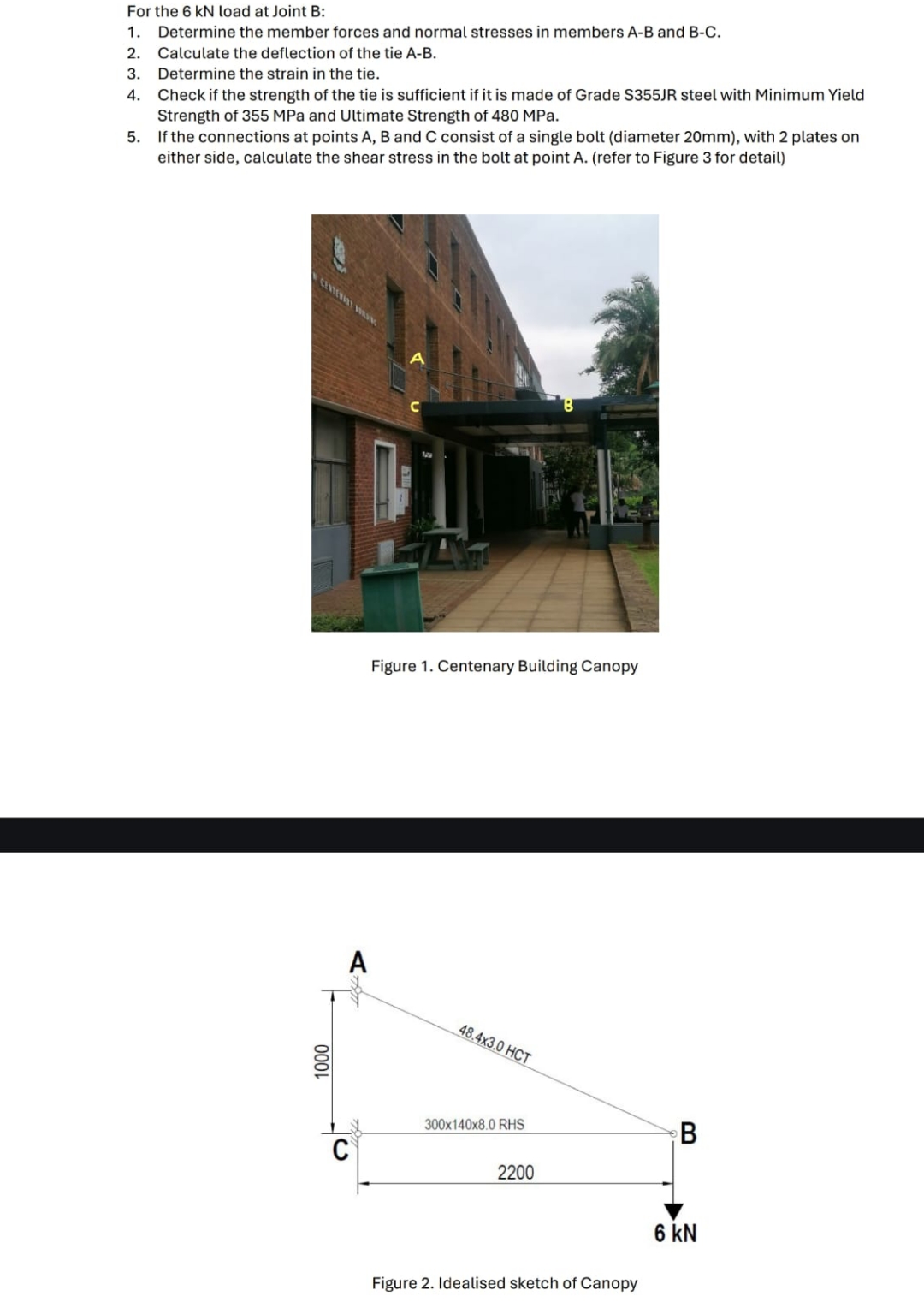 For the 6 k N load at Joint B: Determine the