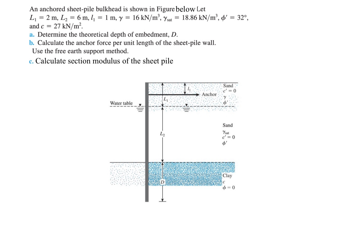An anchored sheet - pile bulkhead is shown in