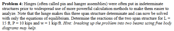 Problem 4 : Hinges ( often called pin and hanger