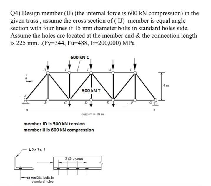 Q 4 ) Design member ( IJ ) ( the internal force