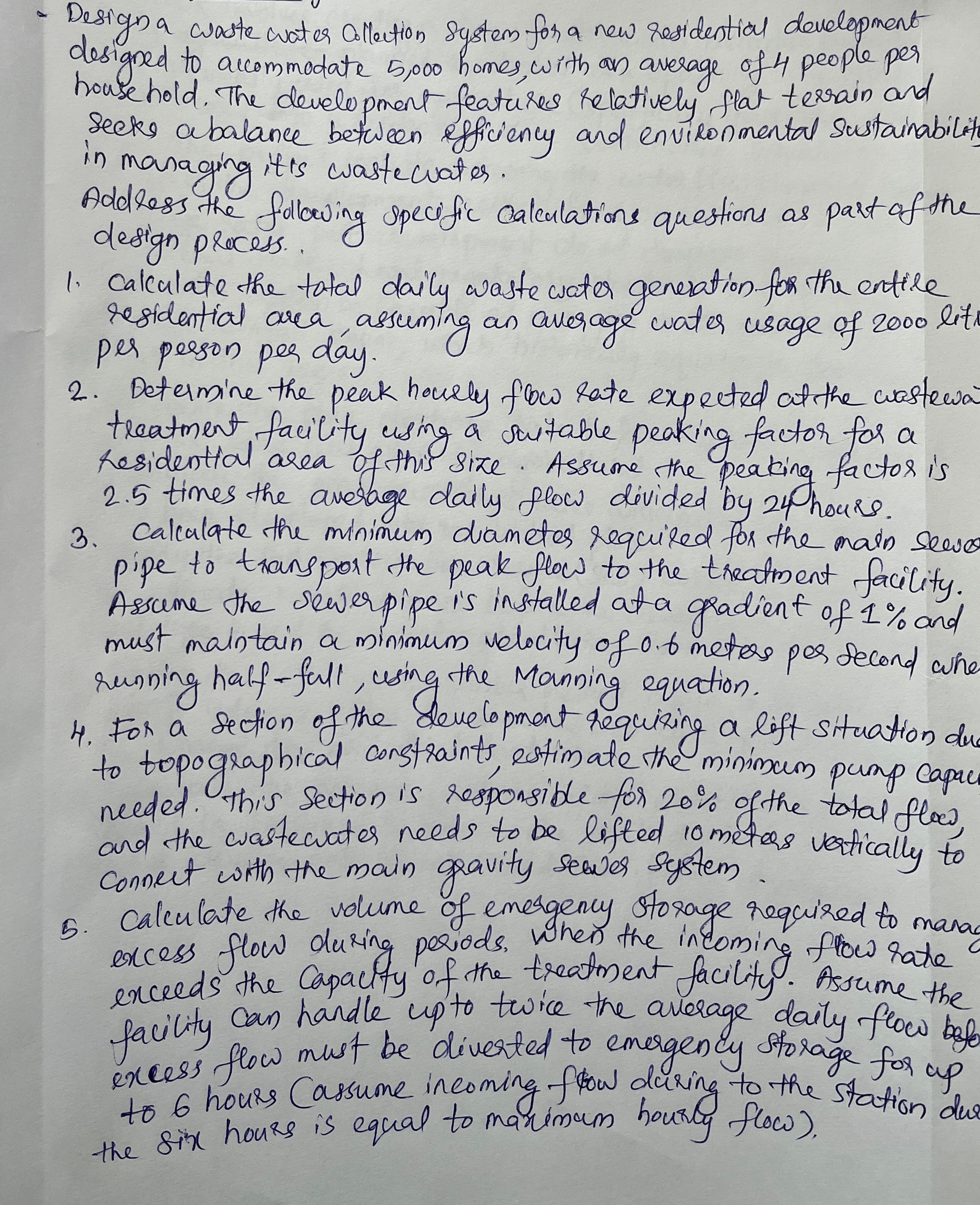 Design a waste water Collection system for a new