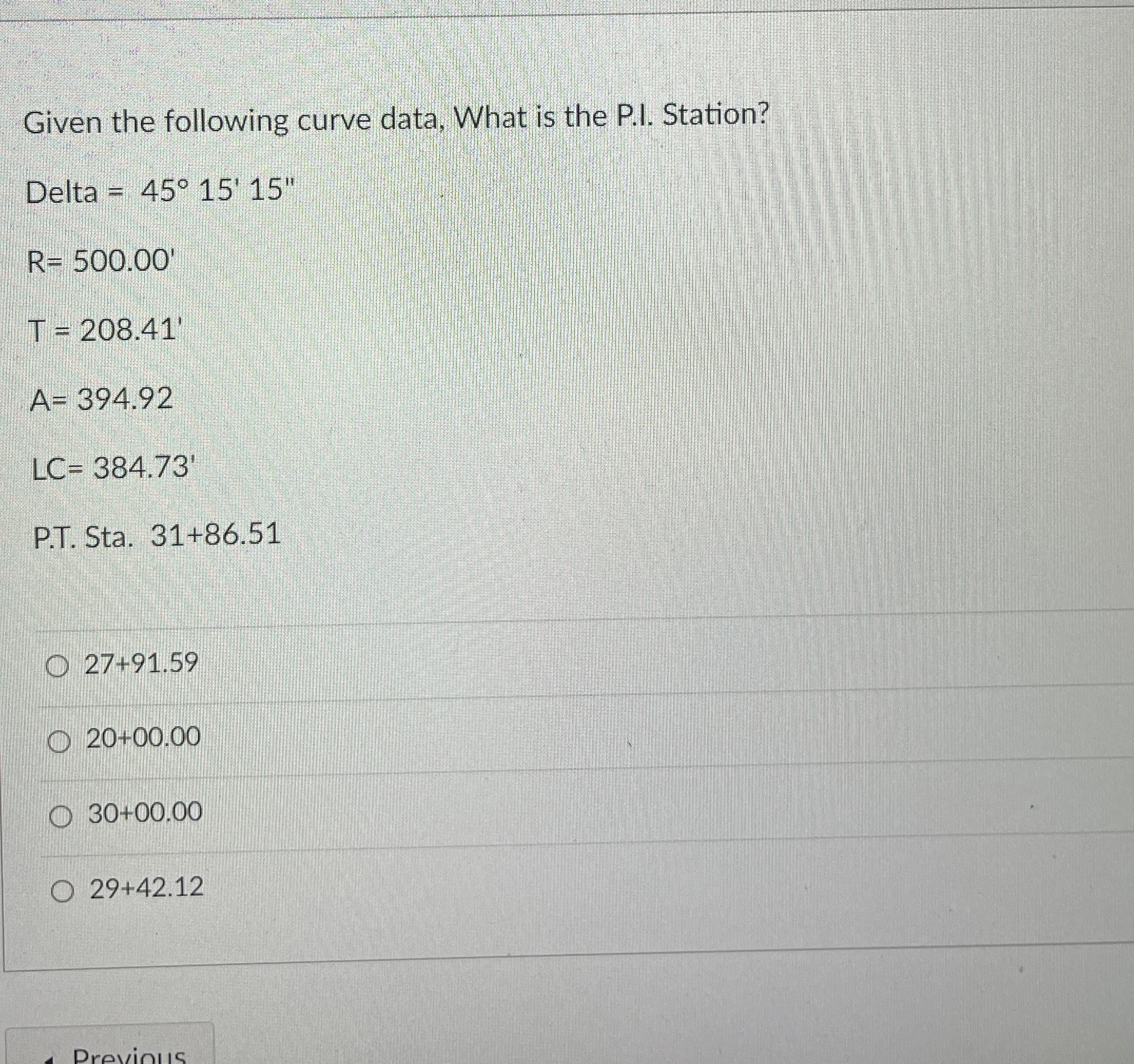 Given the following curve data, What is the P .