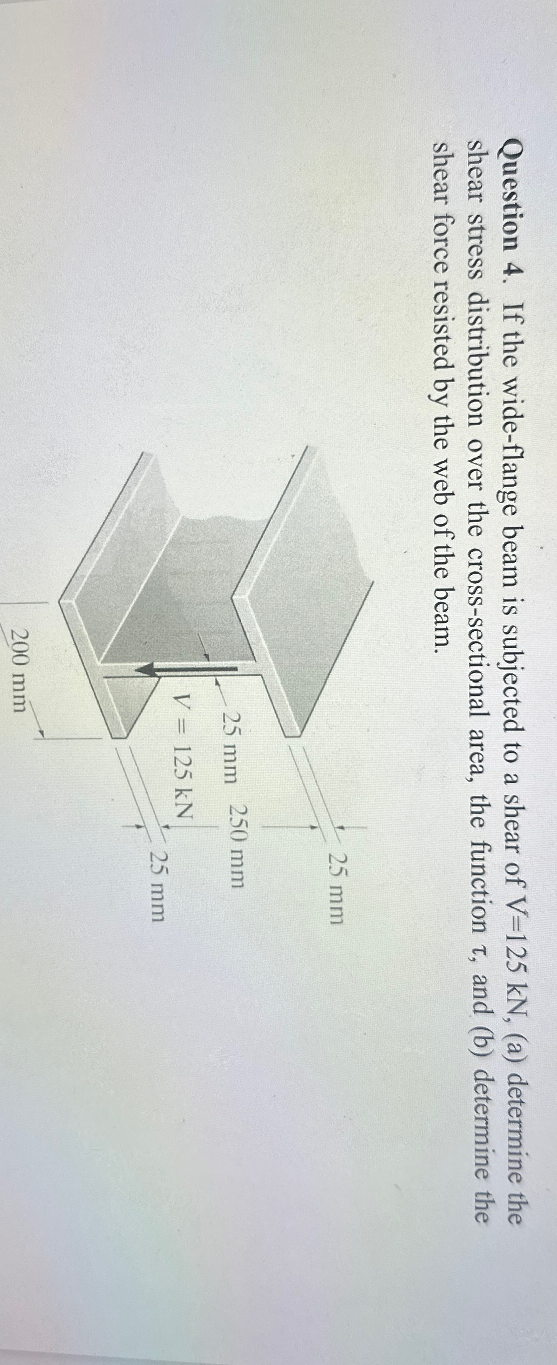Question 4 . If the wide - flange beam is