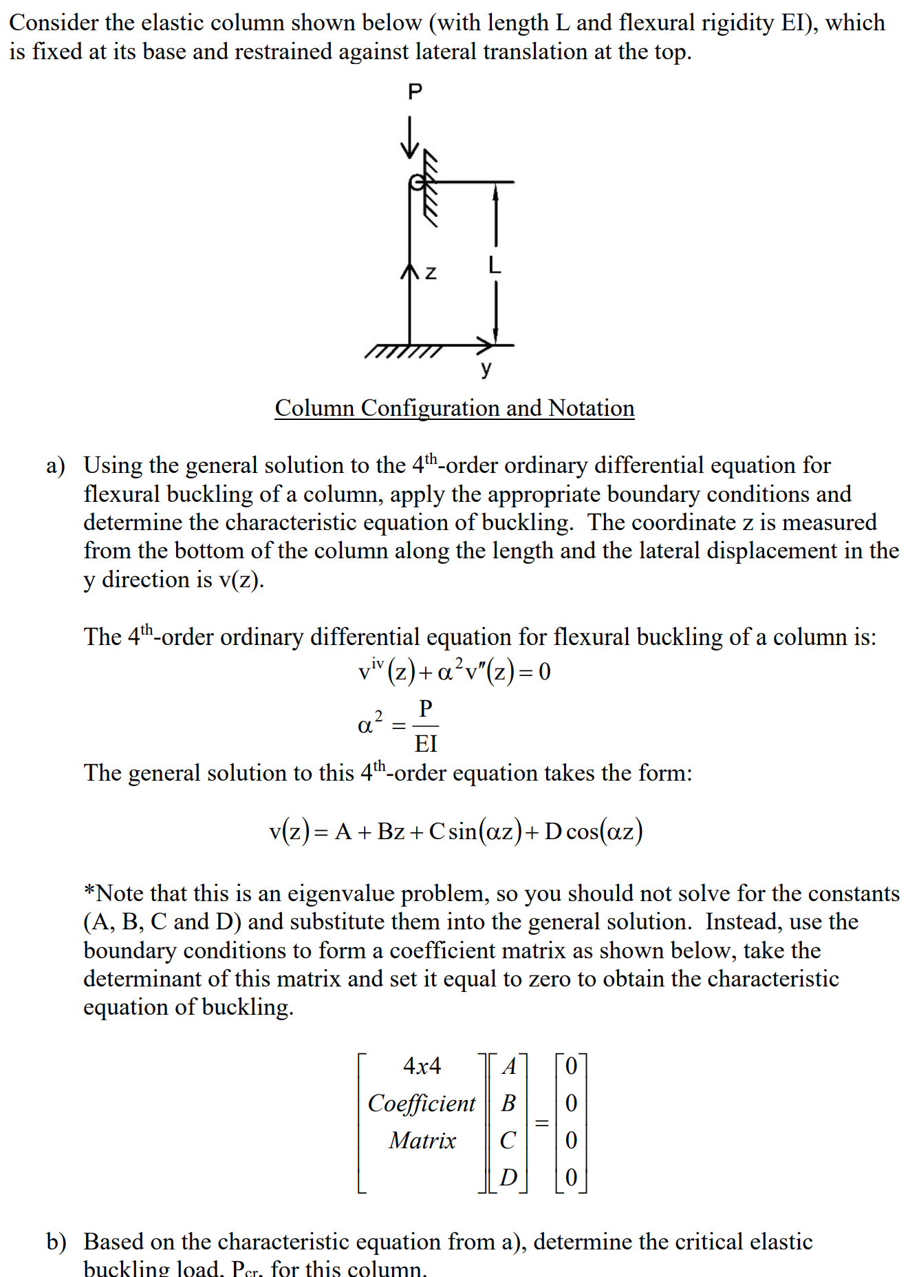 Consider the elastic column shown below ( with
