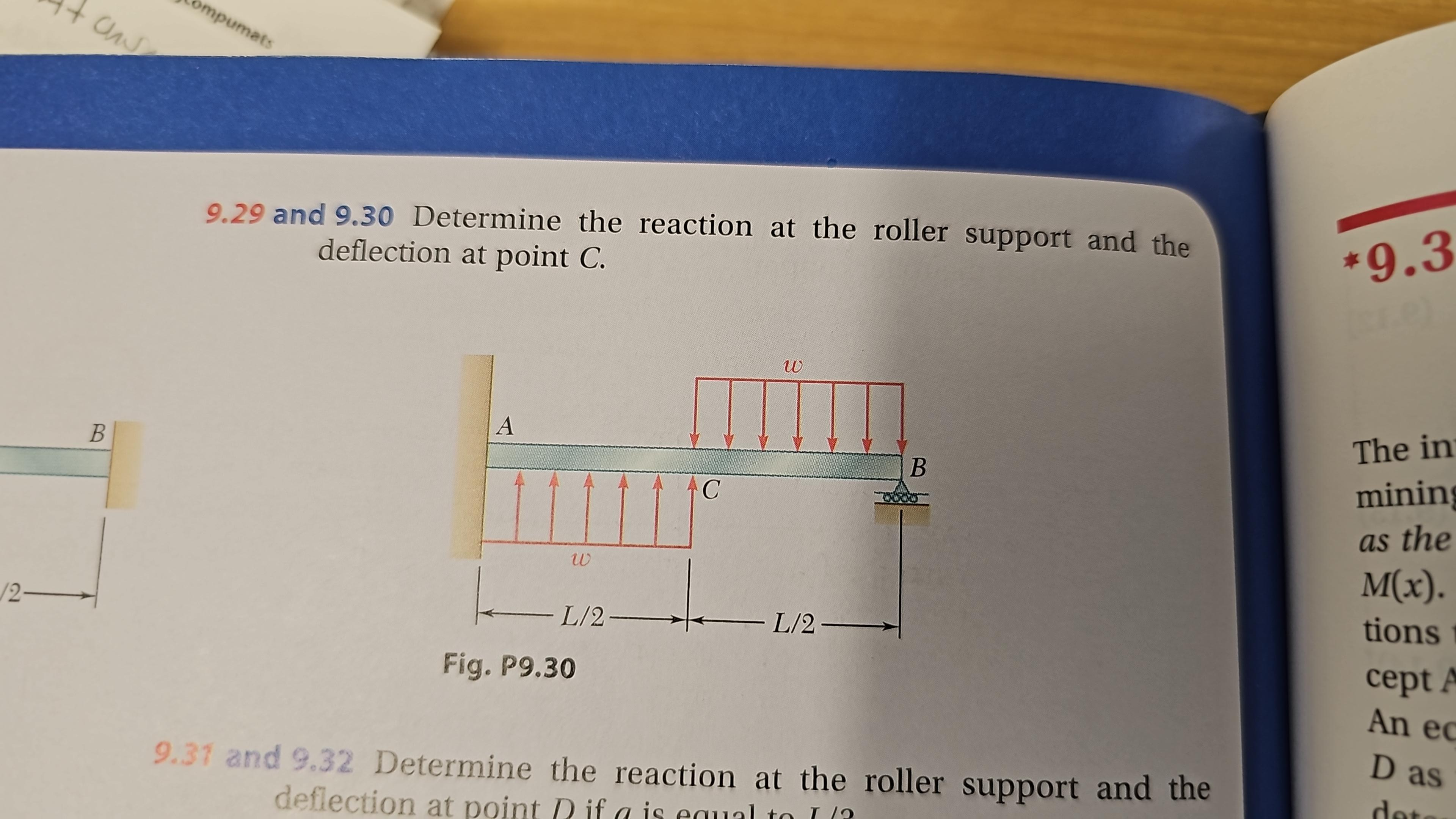 9 . 3 0 Determine the reaction at the roller