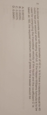 A circular concrete sewer with a diameter of 4 2