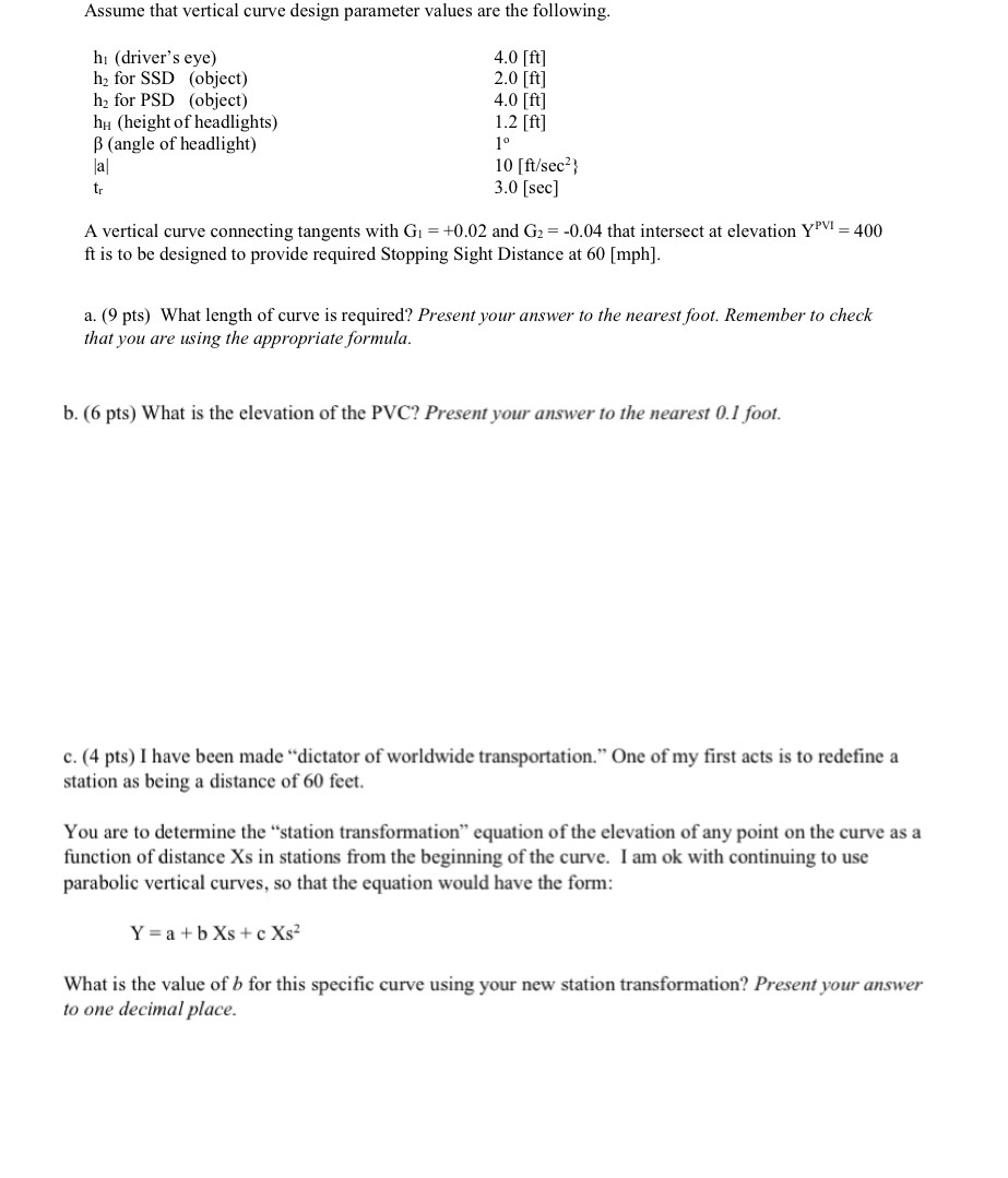 Assume that vertical curve design parameter