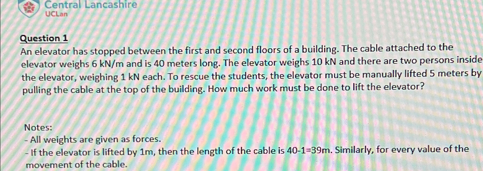 Question 1 An elevator has stopped between the