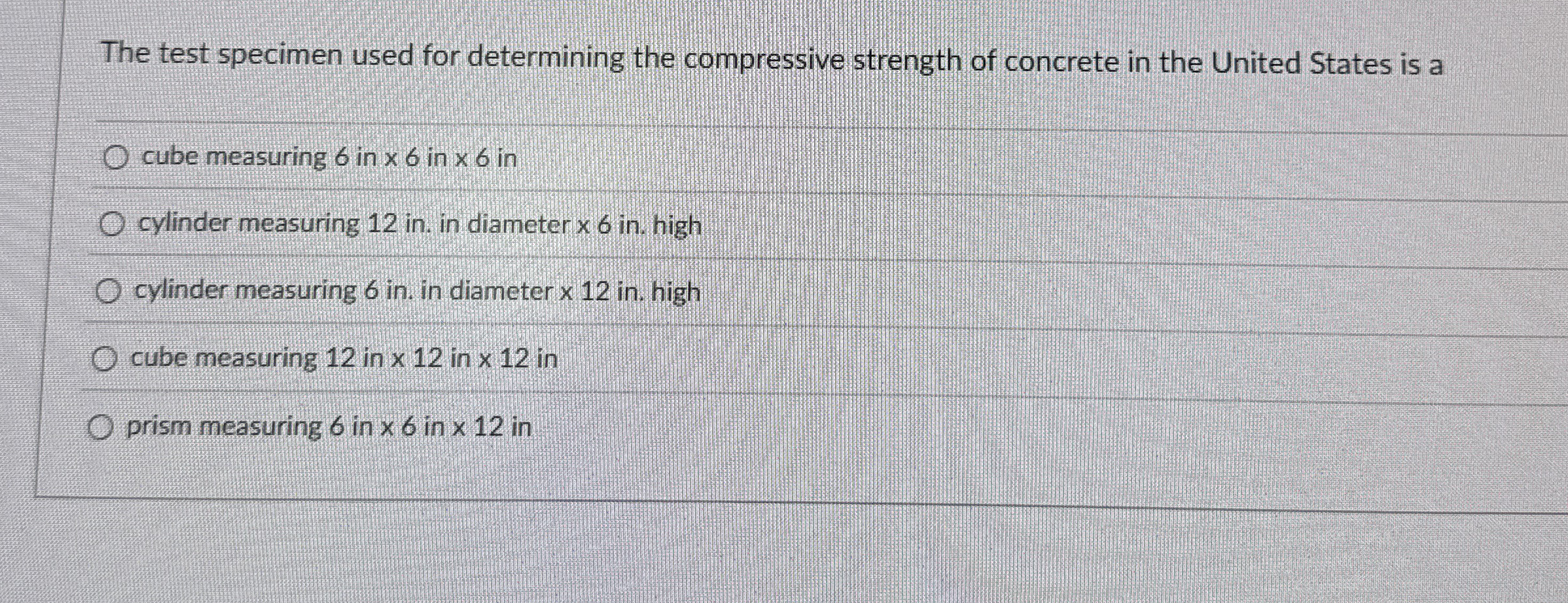 The test specimen used for determining the