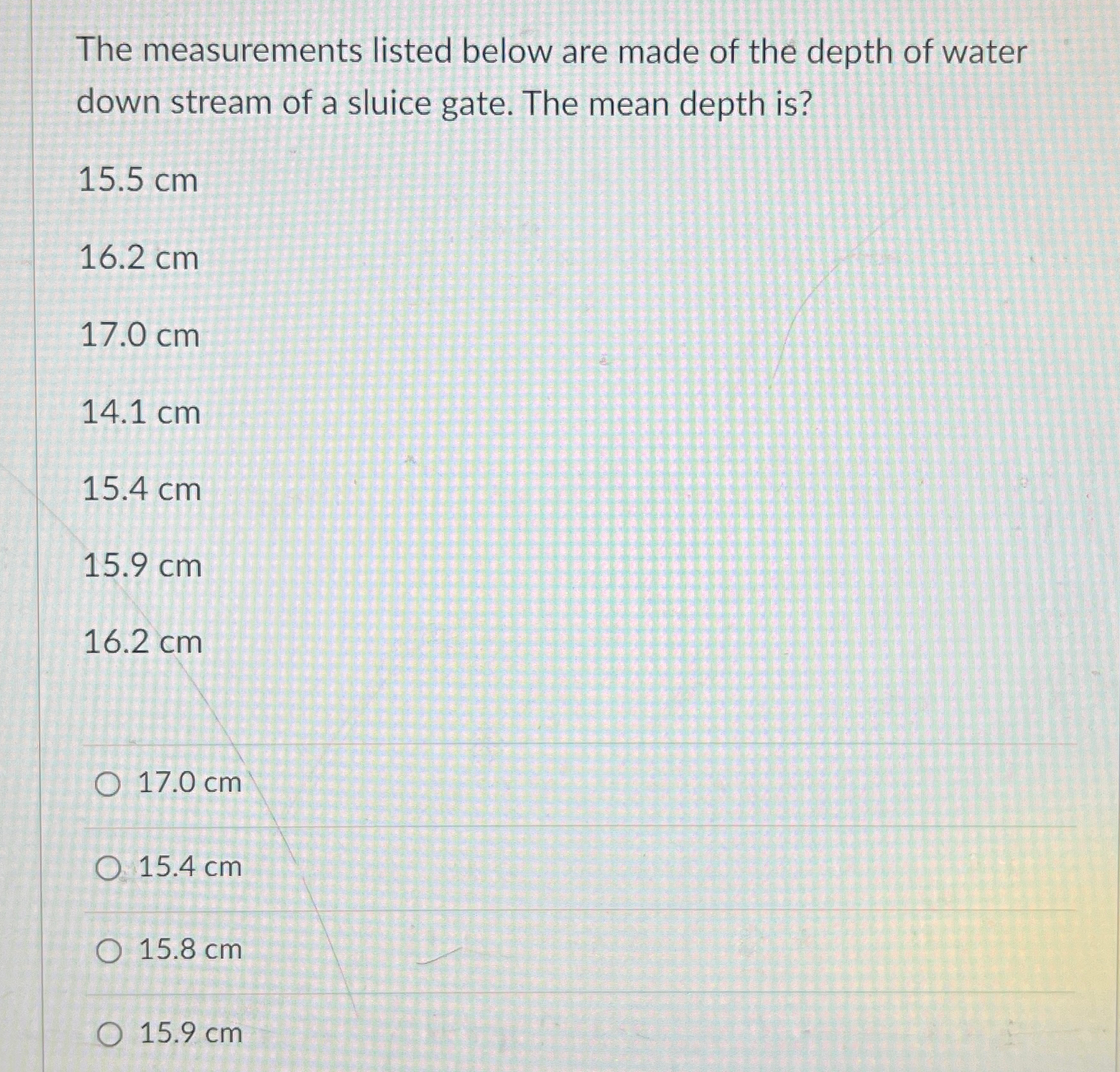 The measurements listed below are made of the