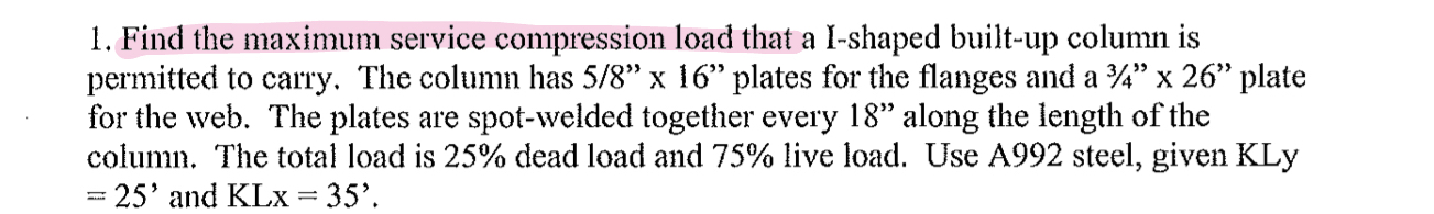 Find the maximum service compression load that a