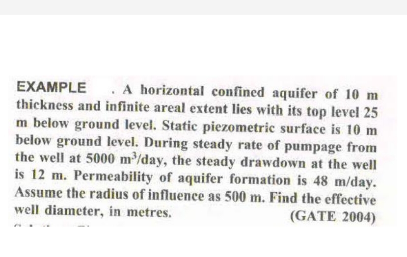 EXAMPLE A horizontal confined aquifer of 1 0 m