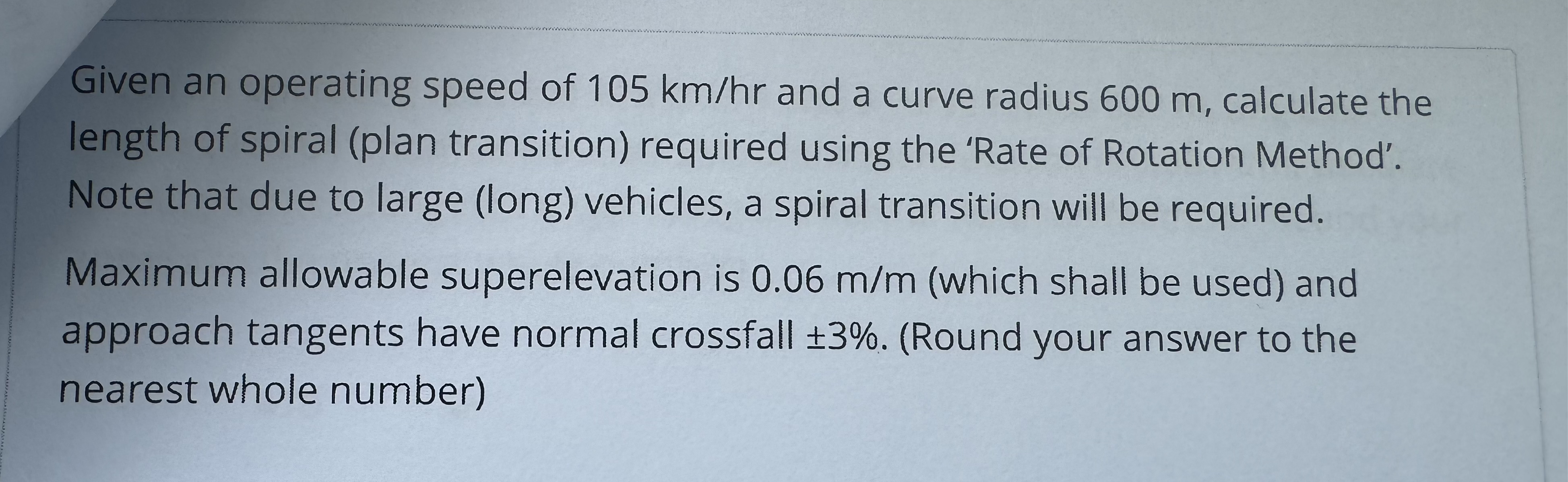 Given an operating speed of 1 0 5 k m h r and a