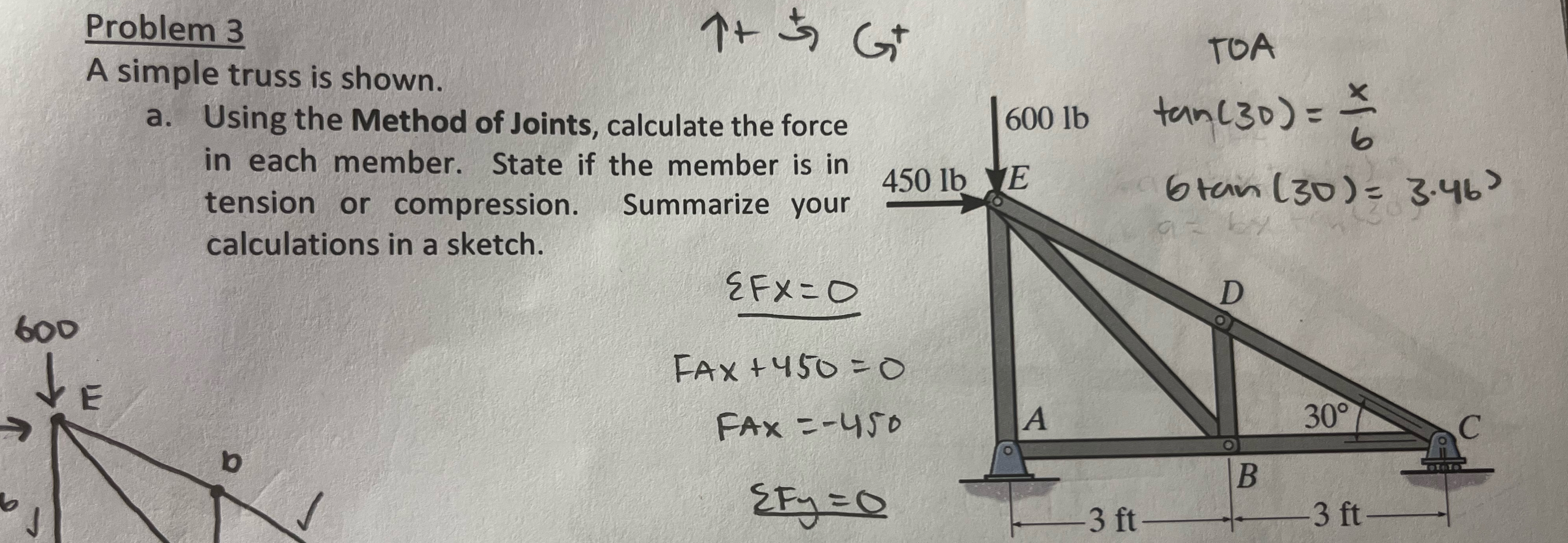 Problem 3 A simple truss is shown. Using the