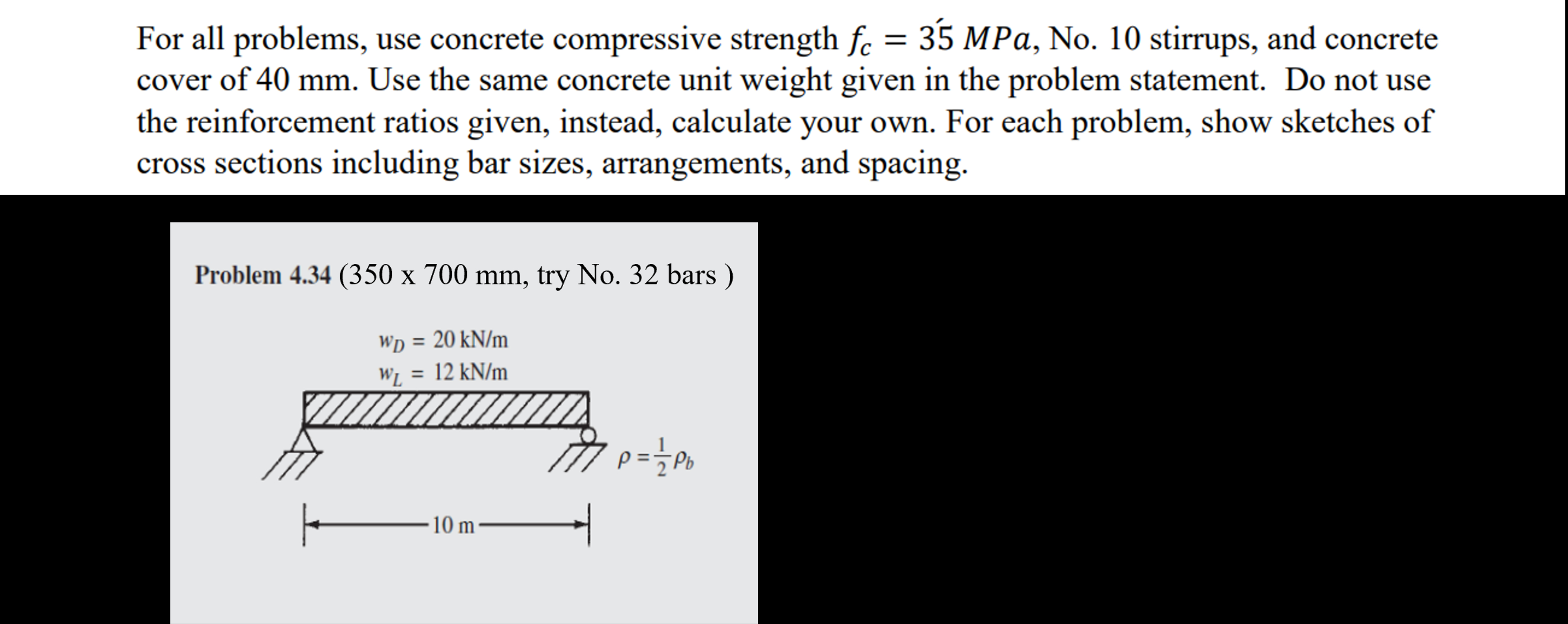For all problems, use concrete compressive