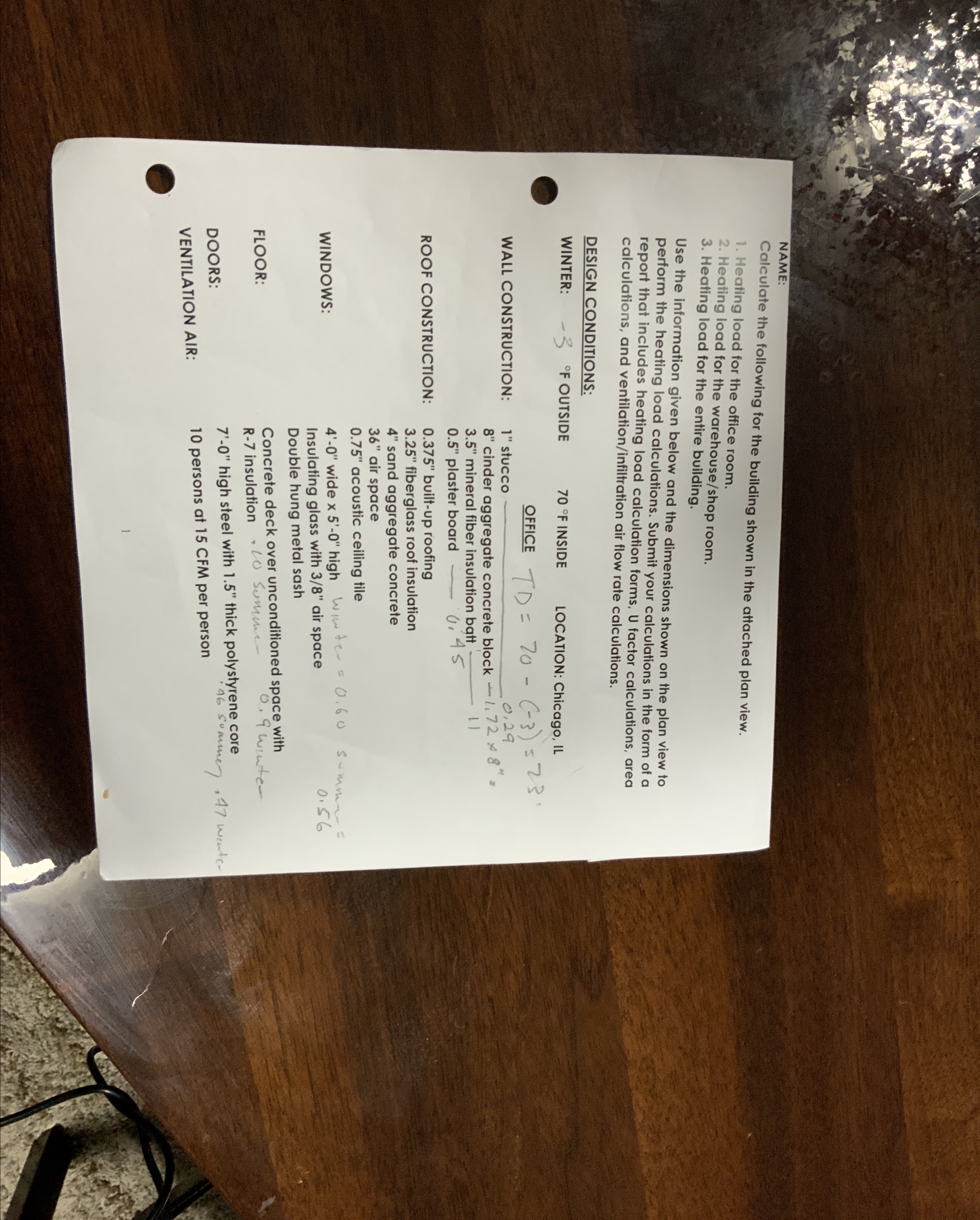 NAME: Calculate the following for the building