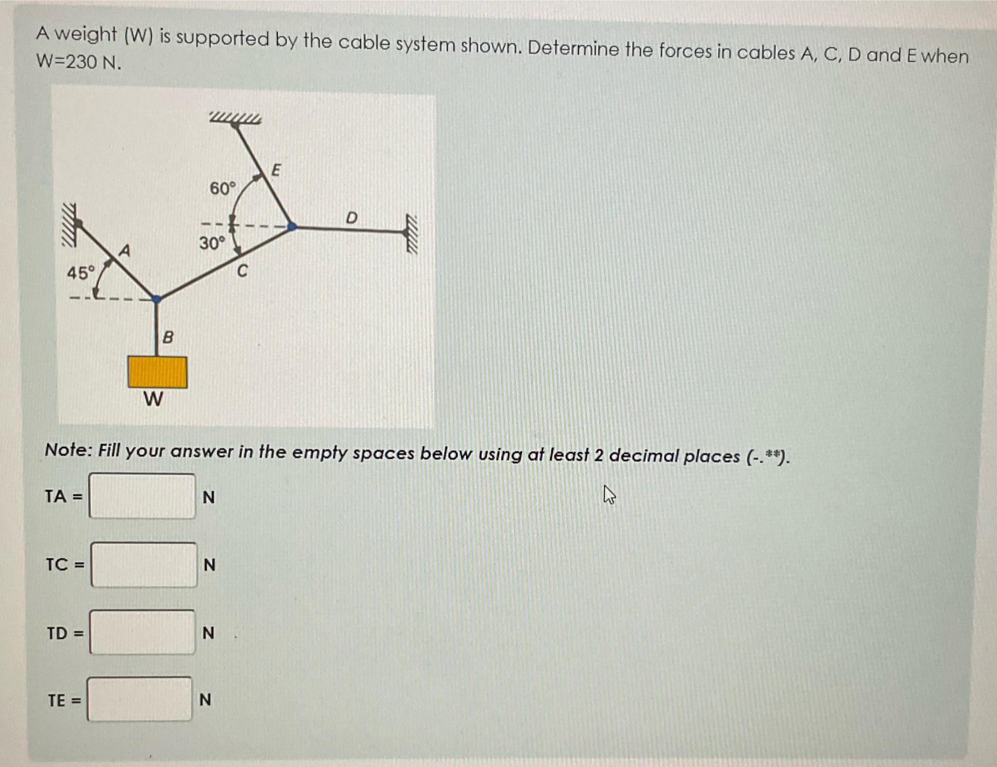 A weight ( W ) is supported by the cable system