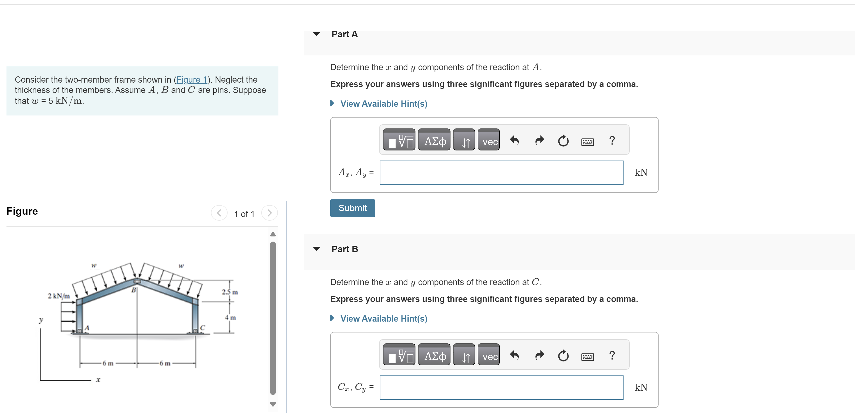 Part A Consider the two - member frame shown in (
