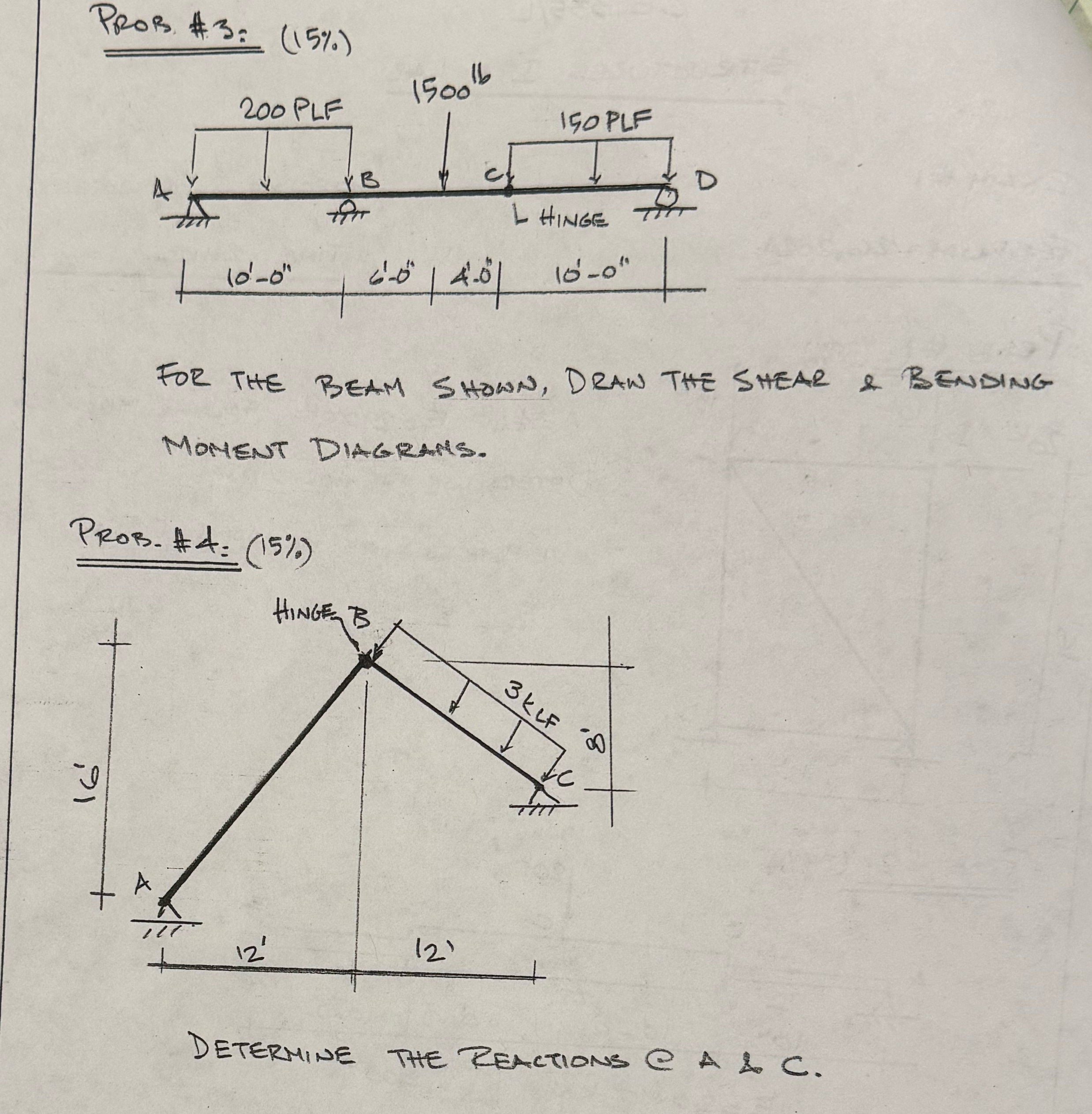Prob # 3 : 1 1 5 % For the beam ShOWN, Draw the