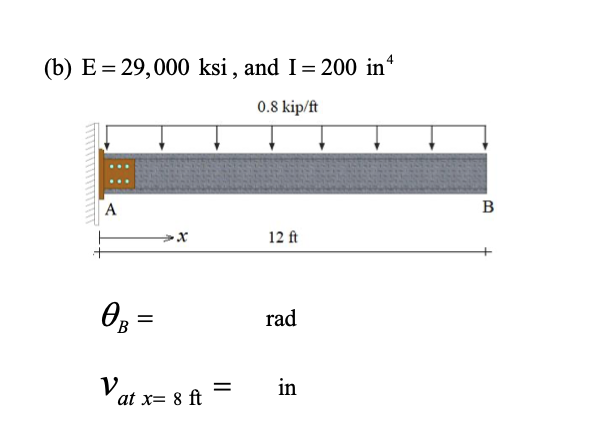 ( b ) E = 2 9 , 0 0 0 ksi, and I = 2 0 0 i n 4 B