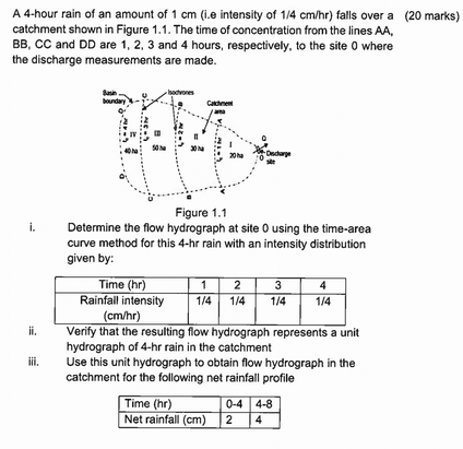 A 4 - hour rain of an amount of 1 c m ( i . e